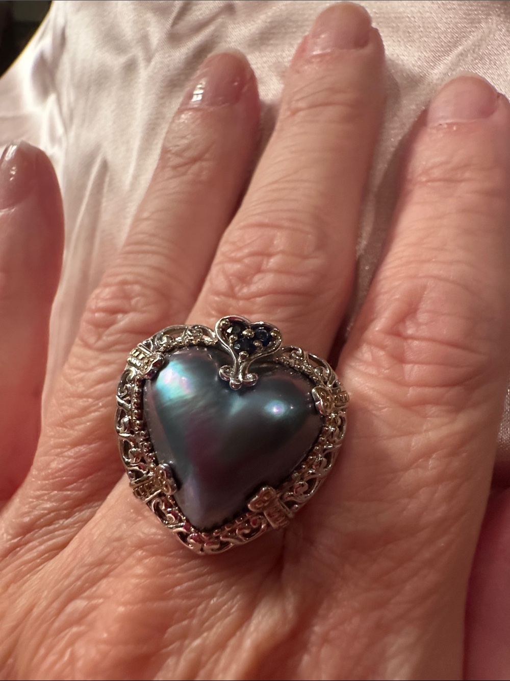 Heart-Shaped Blue Mabe Pearl Statement Ring - Bali Legacy
